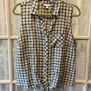 J. Jill Gingham V Neck Buttoned Sleeveless Blouse